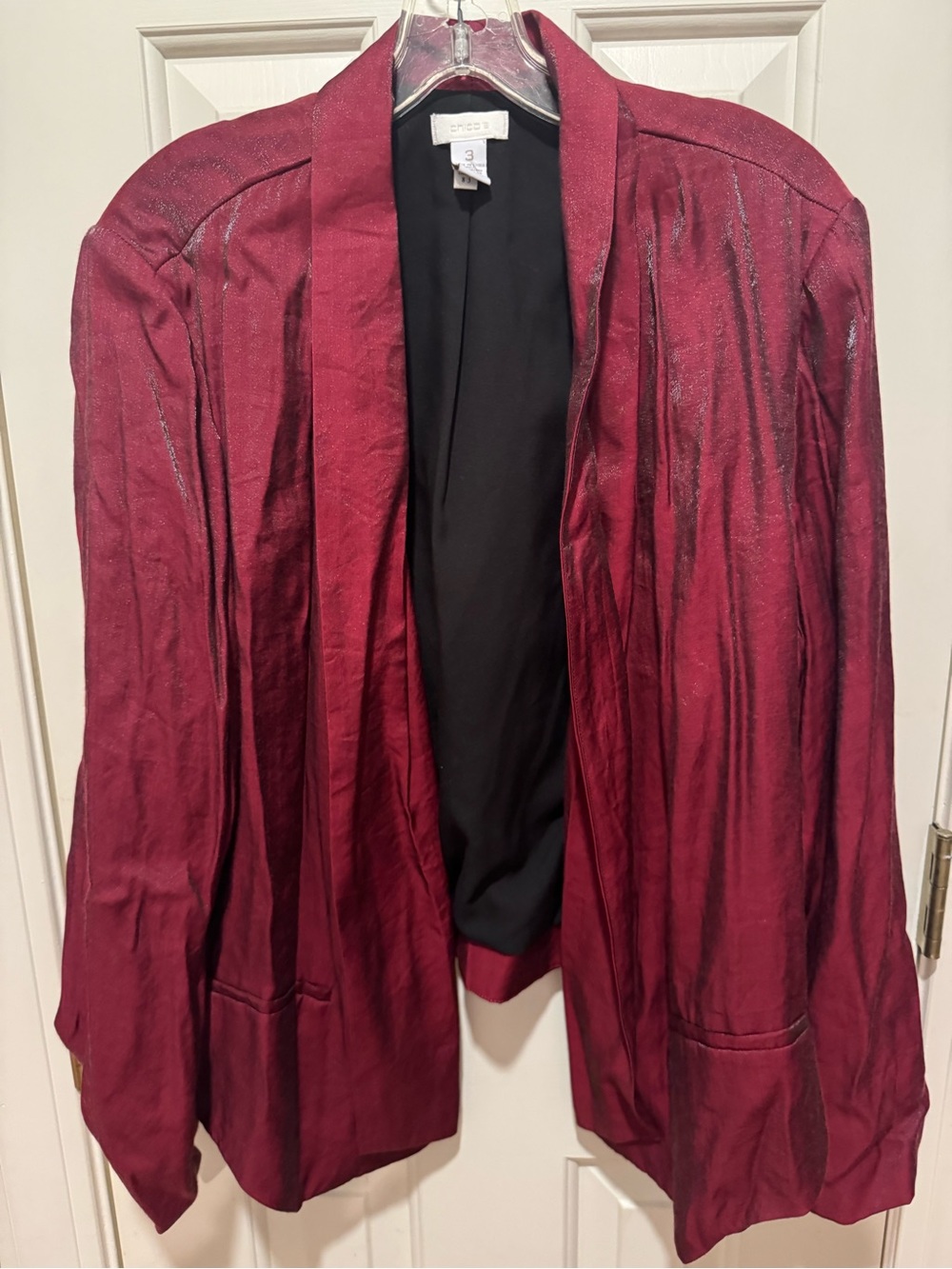 Chico's Shimmery Burgundy Open-Front Blazer